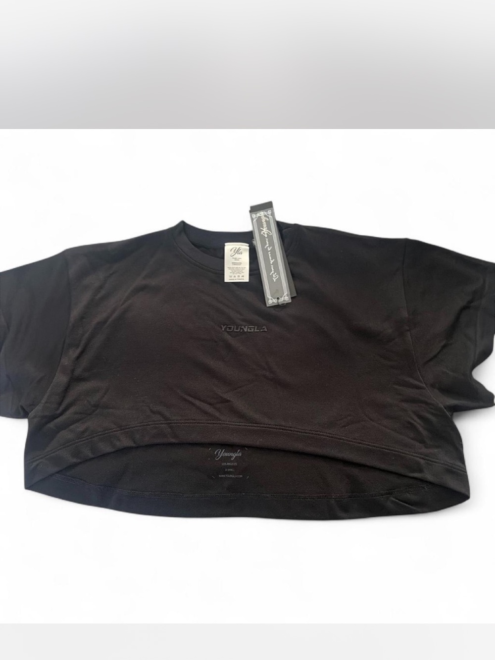 YoungLA Black Cropped Crew Tee with Subtle Logo